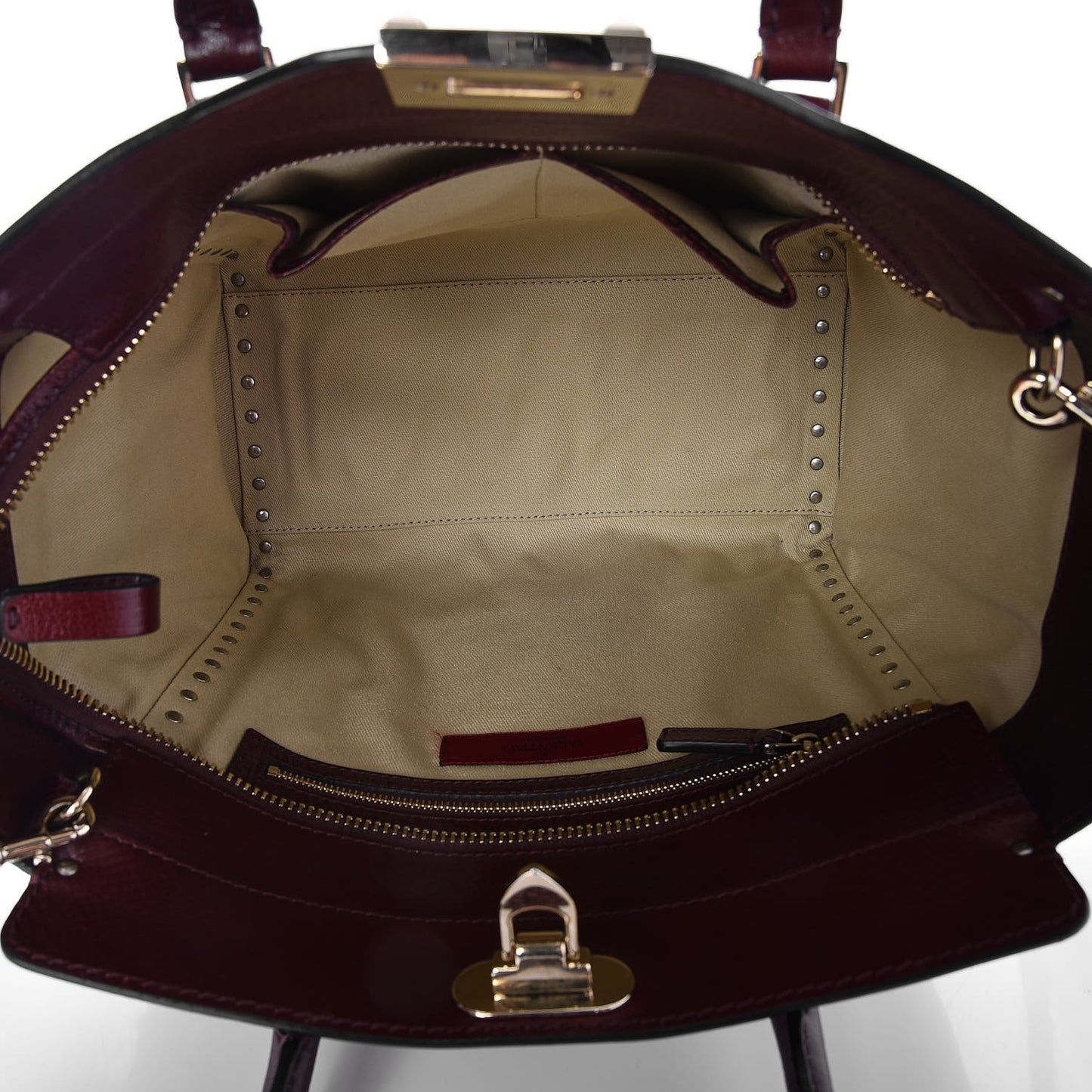 Textured Calfskin Rockstud Double Handle Tote Wine