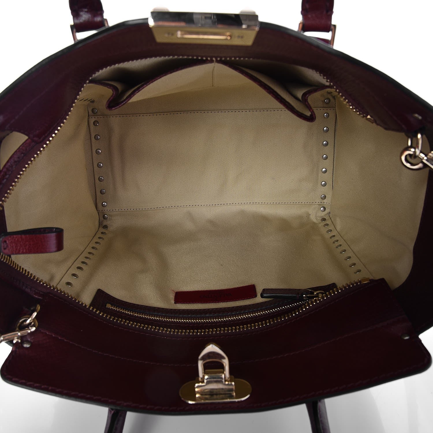 Valentino Garavani Textured Calfskin Rockstud Double Handle Tote Wine 6 of 8