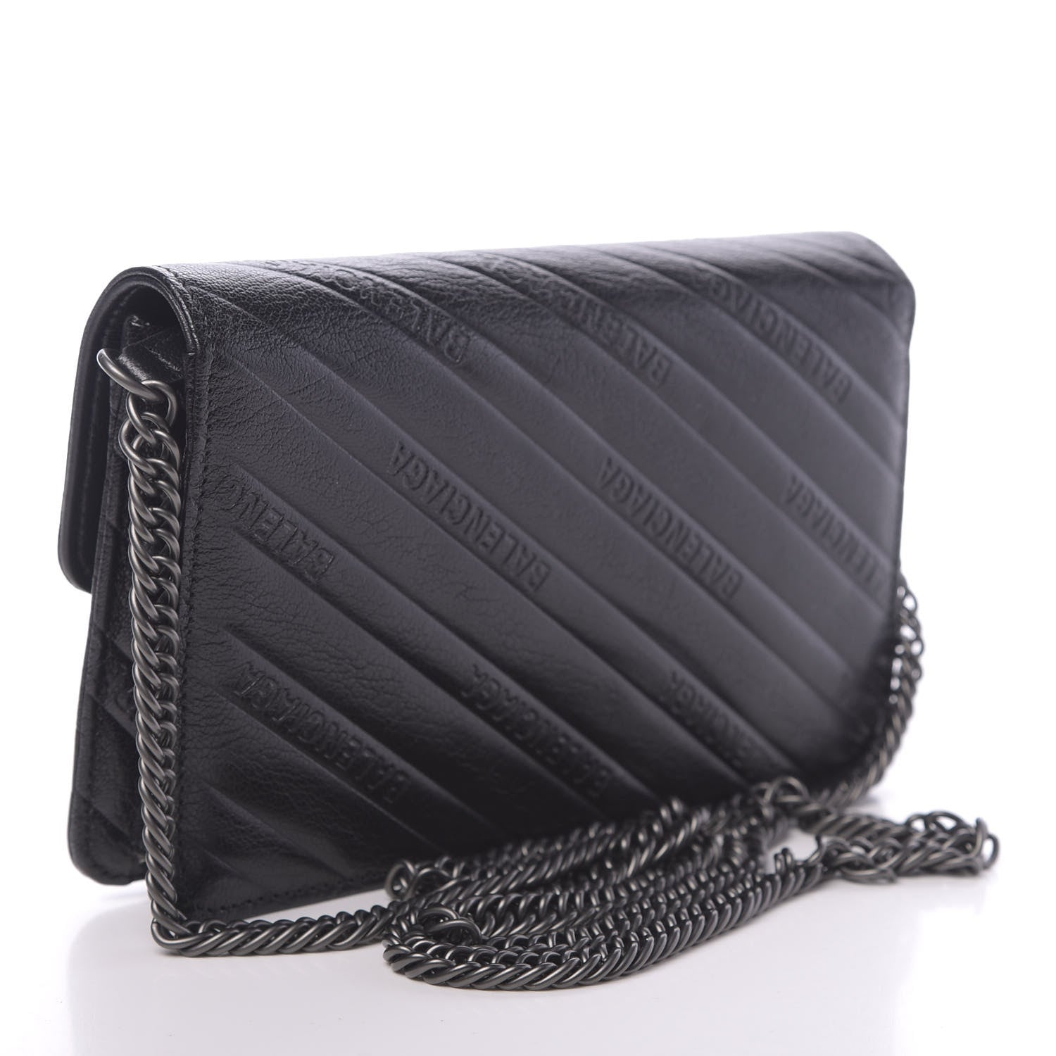 Balenciaga Shiny Goatskin Logo Embossed Monochrome BB Wallet On Chain Black 3 of 9