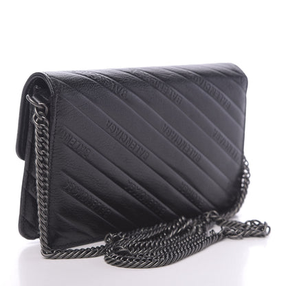 Balenciaga Shiny Goatskin Logo Embossed Monochrome BB Wallet On Chain Black 3 of 9
