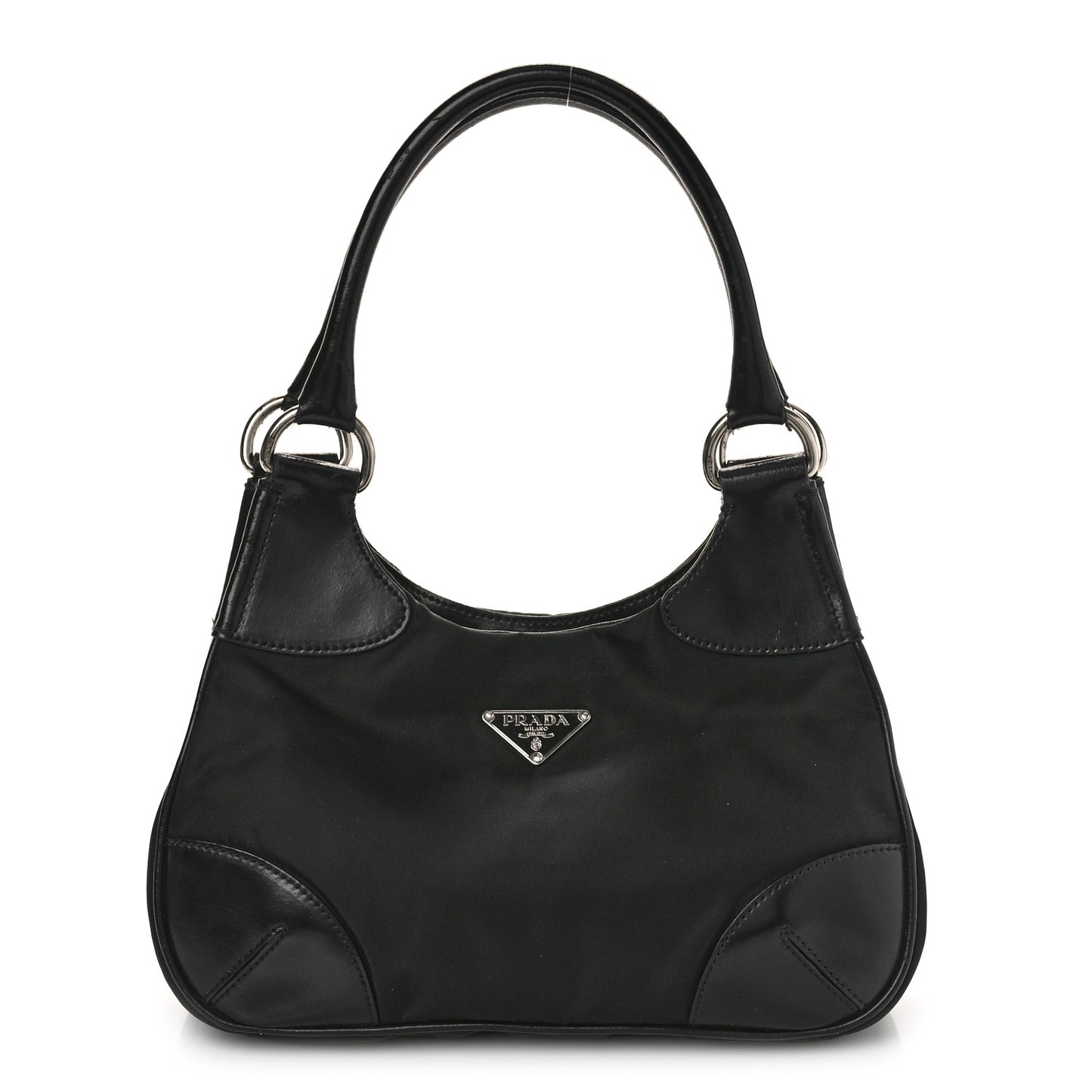 Tessuto Nylon Calfskin Shoulder Bag Black
