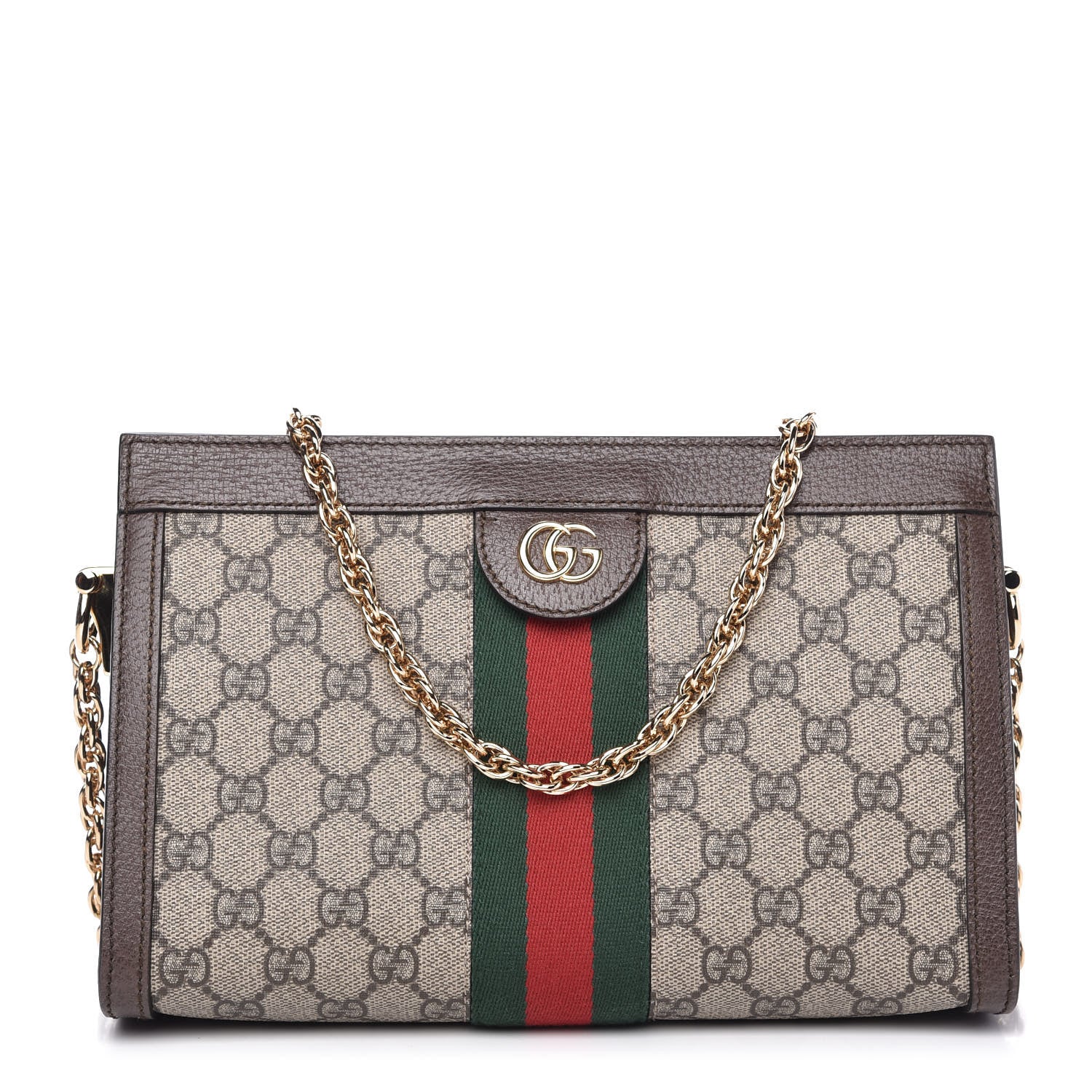 Gucci GG Supreme Monogram Web Small Ophidia Chain Shoulder Bag Brown 1 of 10