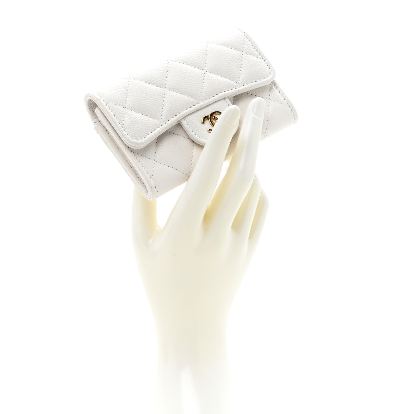 Caviar Quilted Flap Card Holder Wallet White