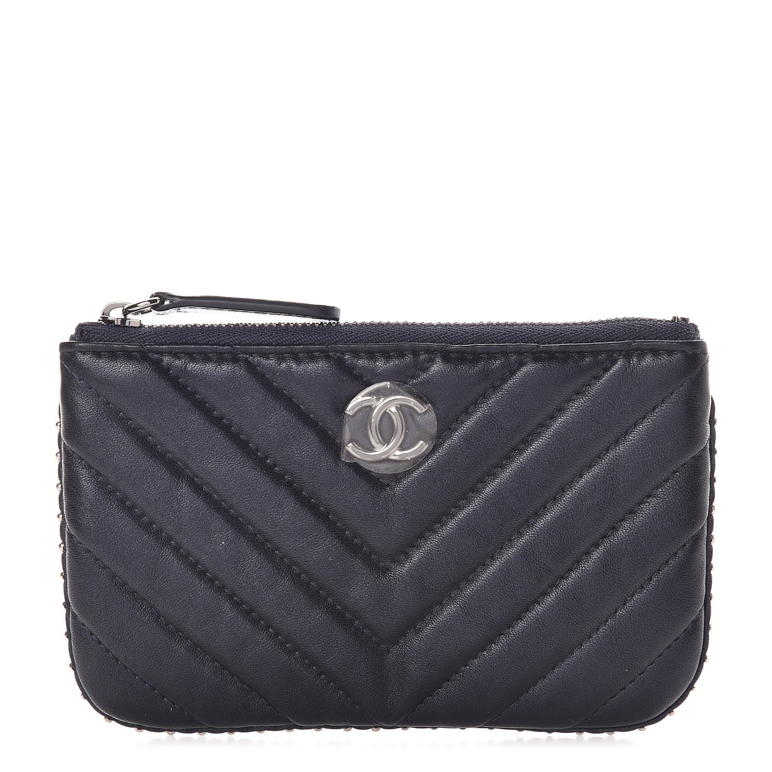 Chanel Lambskin Chevron Quilted Studded Small Cosmetic Case Dark Navy 1 of 8