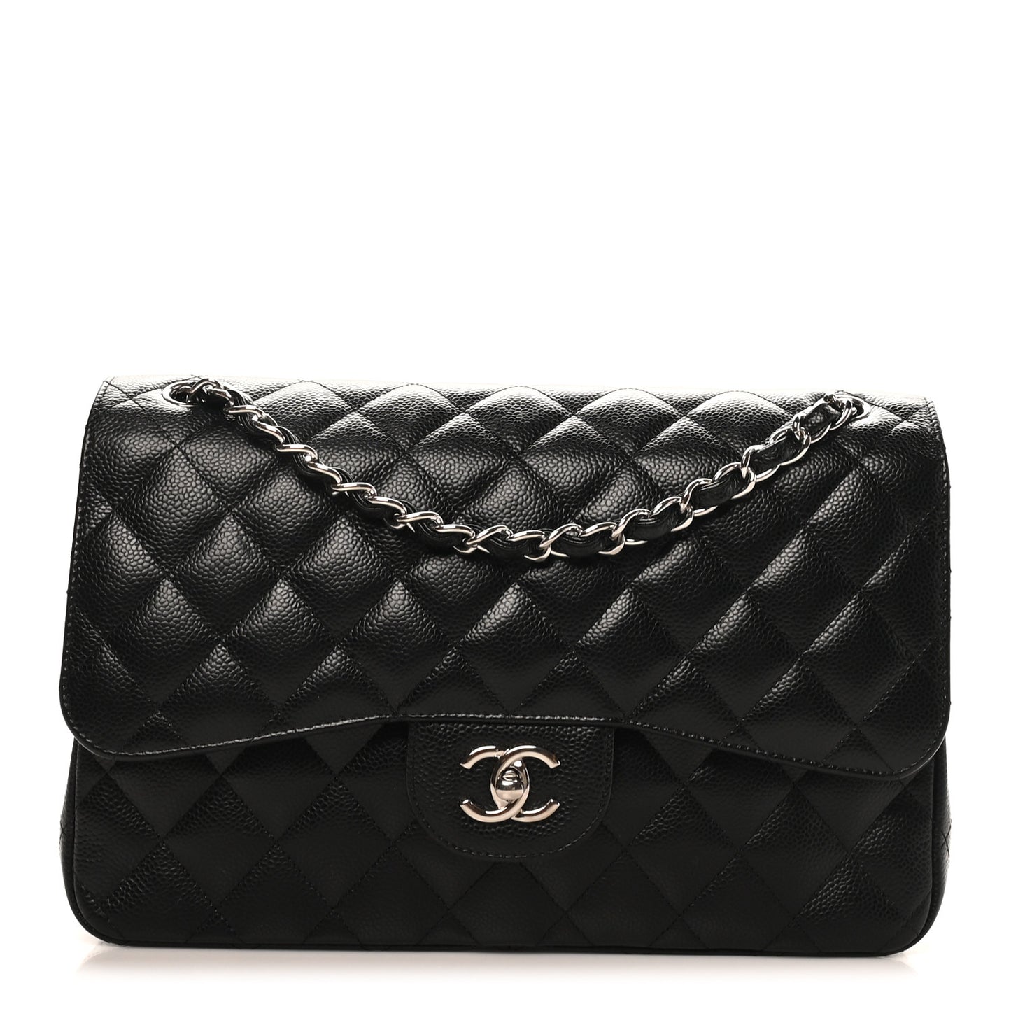 Caviar Quilted Jumbo Double Flap Black