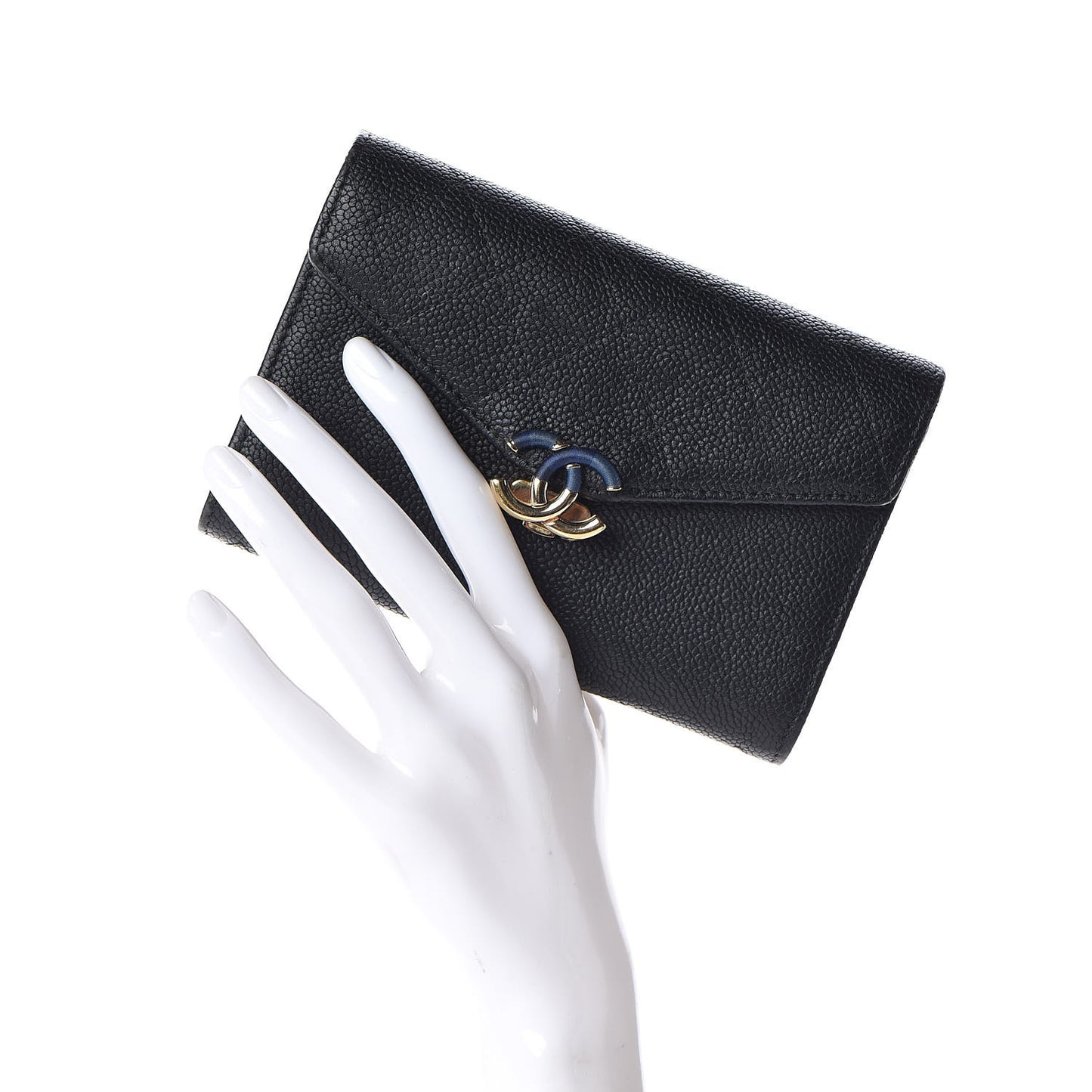 Caviar Quilted Medium CC Box Flap Wallet Black Navy