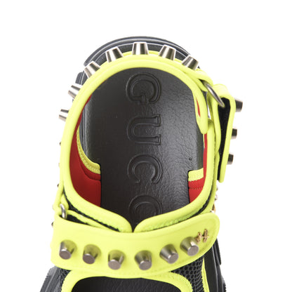 Gucci Technical Canvas Calfskin Studded Mens Aguru Sandals 6 Neon Yellow 5 of 7