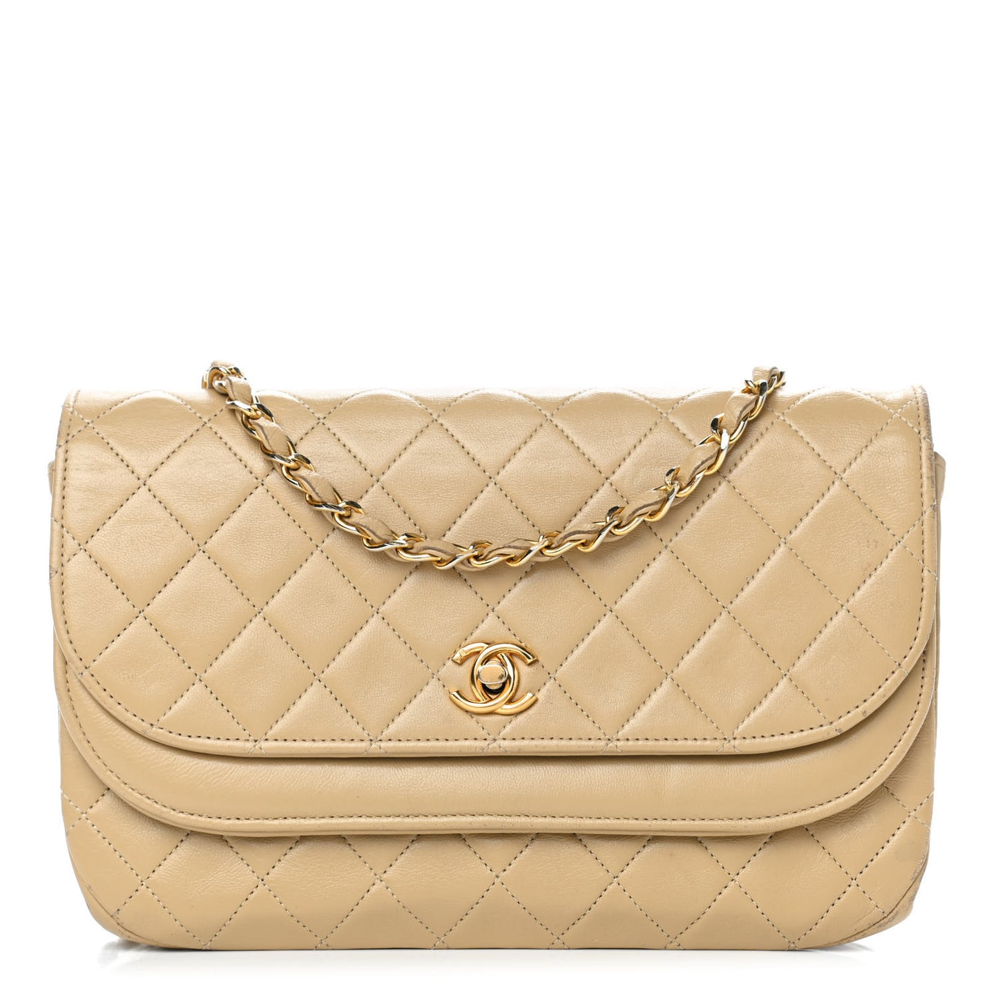 Lambskin Quilted Medium Double Flap Beige
