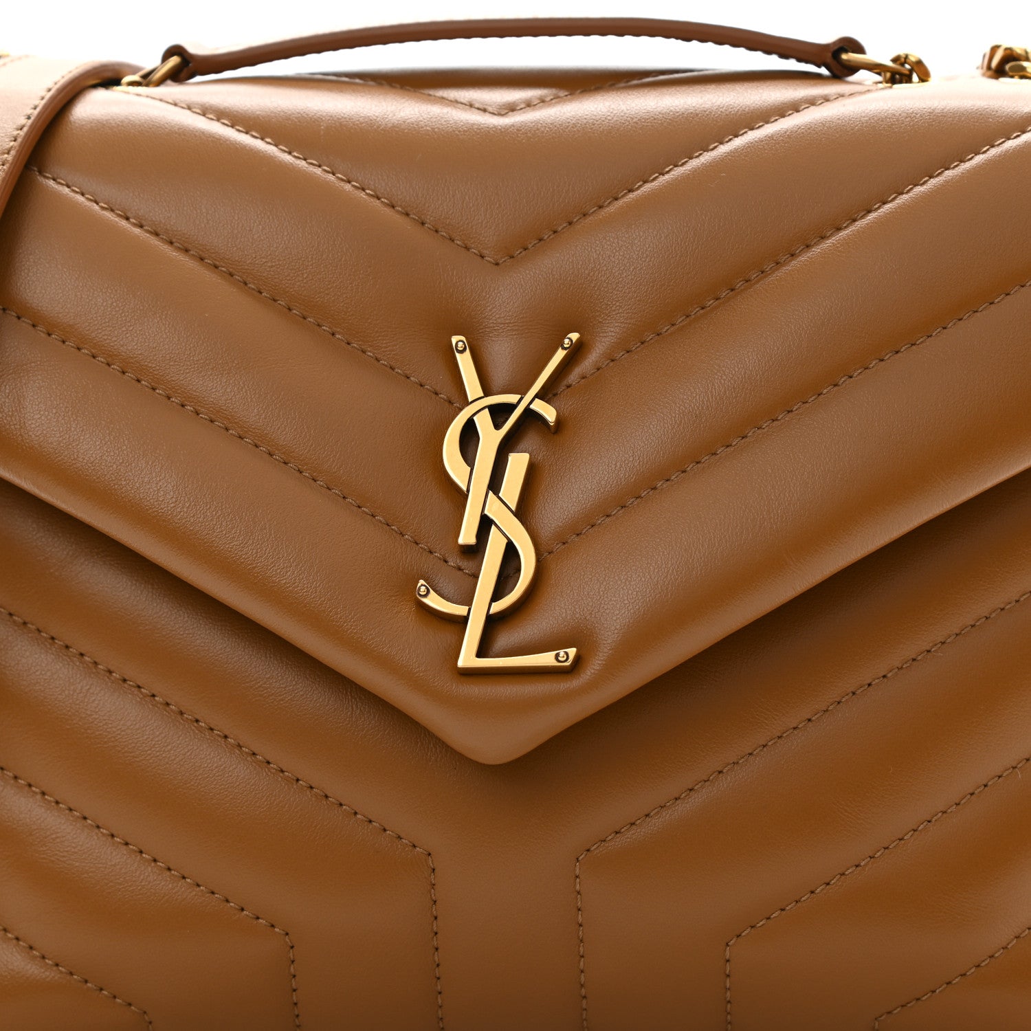 Saint Laurent Calfskin Y Quilted Monogram Small Loulou Chain Satchel Dark Natural 9 of 12