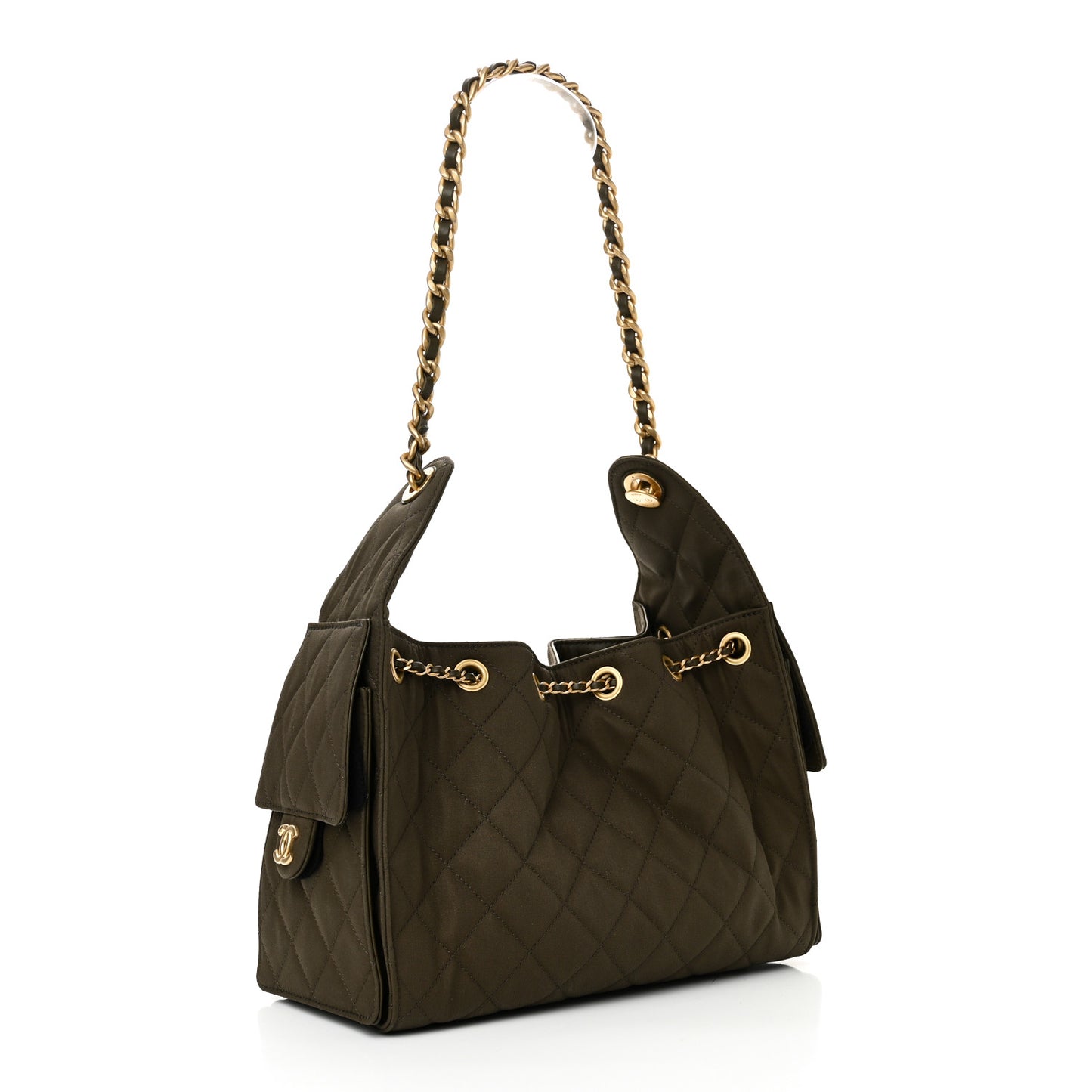 Canvas Quilted Small Chanel 25 Handbag Khaki