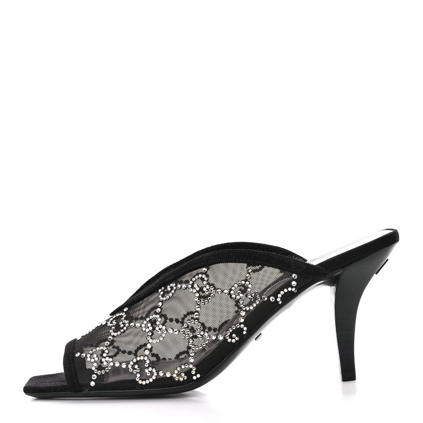 Tela Retino Kid Scamosciato Crystal GG Monogram Square G 95mm Slide Sandals 36.5 Black