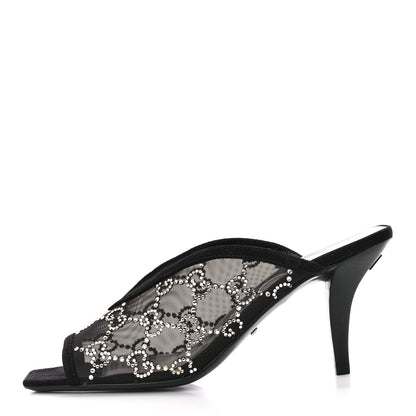 Gucci Tela Retino Kid Scamosciato Crystal GG Monogram Square G 95mm Slide Sandals 36.5 Black 1 of 10