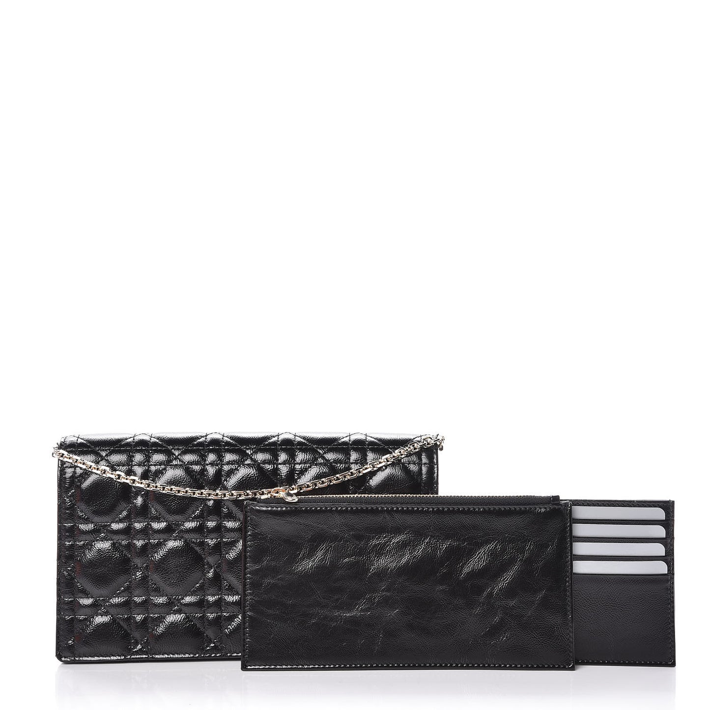 Crinkled Patent Cannage Lady Dior Clutch Black