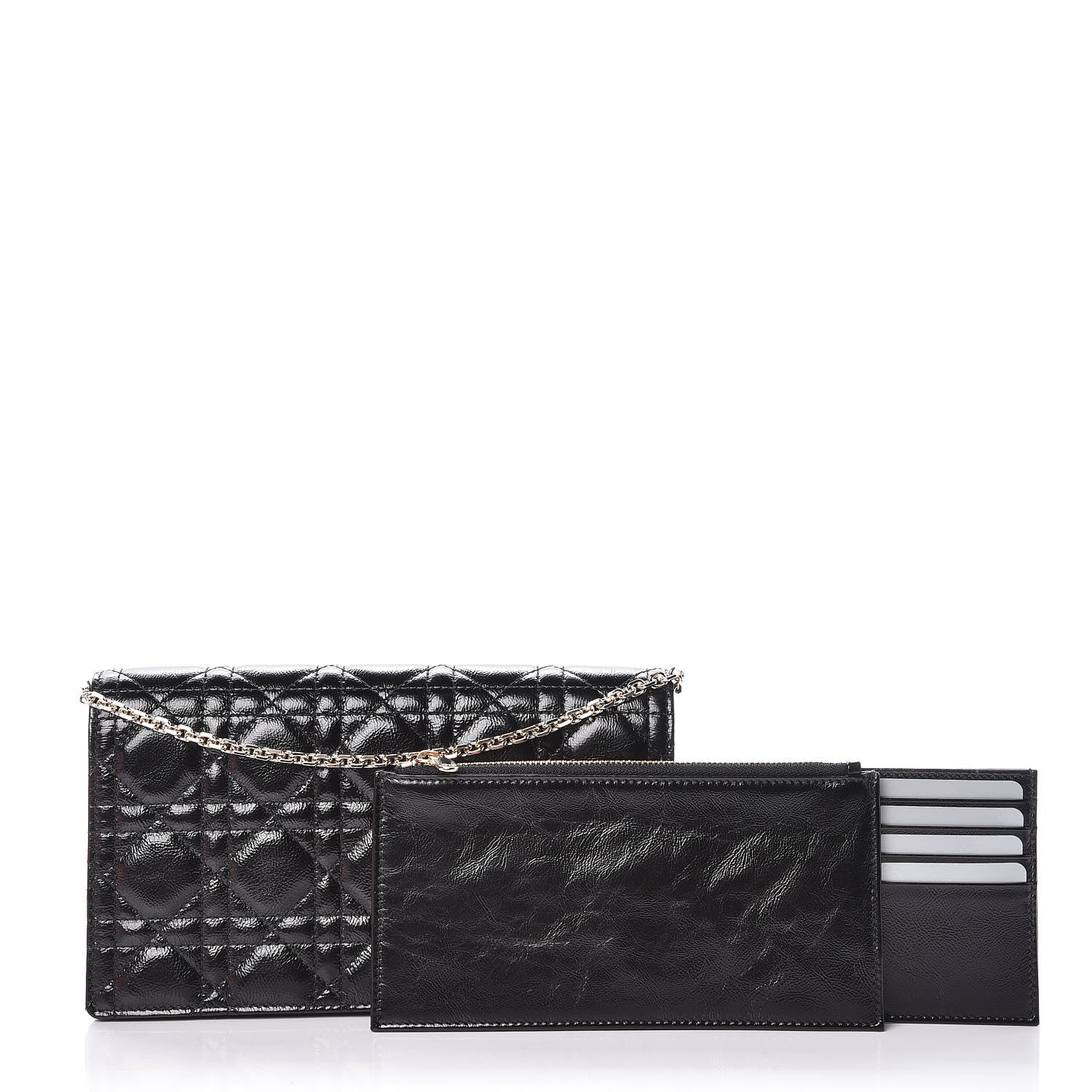 Christian Dior Crinkled Patent Cannage Lady Dior Clutch Black 9 of 10