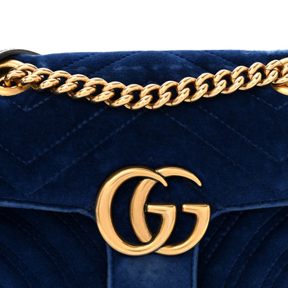 Gucci Velvet Matelasse Mini GG Marmont Shoulder Bag Cobalt Blue 8 of 14