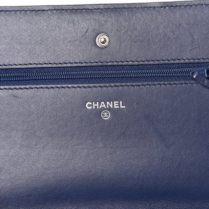 Chanel Lambskin Quilted Wallet On Chain WOC Navy Black 8 of 14
