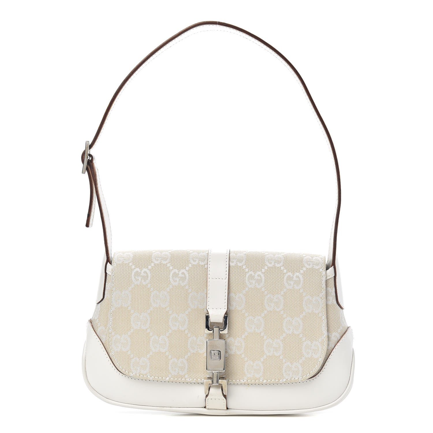 Gucci Monogram Small Jackie O Flap Hobo White 1 of 14
