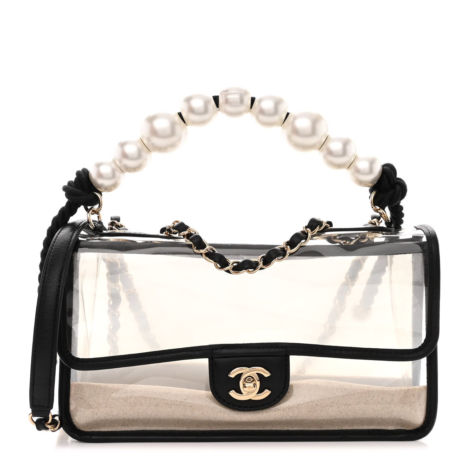 Chanel Lambskin PVC Sand By The Sea Flap With Pearl Strap Black 1 of 11