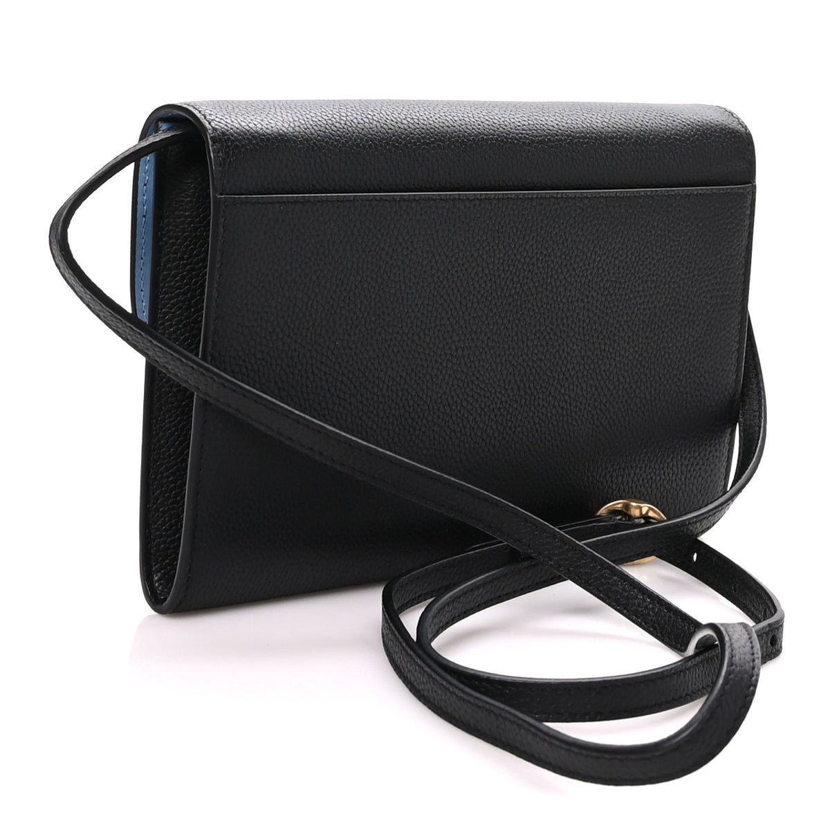 Christian Dior Grained Calfskin Medallion Envelope Pouch With Strap  Black Myosotis Blue 3 of 10