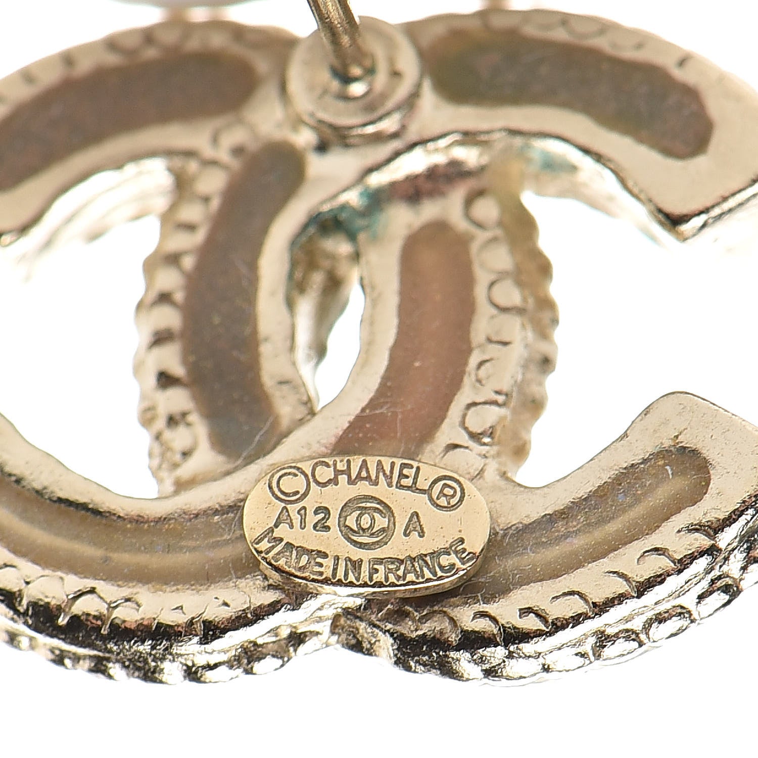 Chanel Glitter Enamel CC Earrings Grey Gold 4 of 4