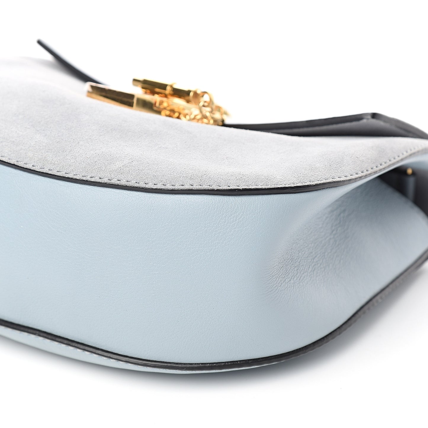 Suede Smooth Calfskin Drew Shoulder Bag Fresh Blue