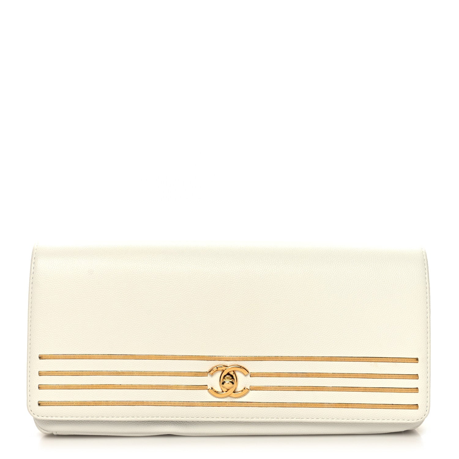 Chanel Grained Calfskin Embroidered Captain Gold Clutch White 1 of 10