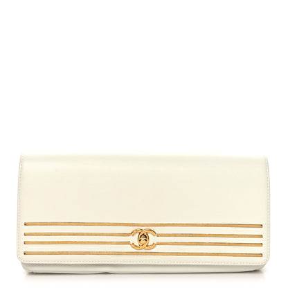 Chanel Grained Calfskin Embroidered Captain Gold Clutch White 1 of 10