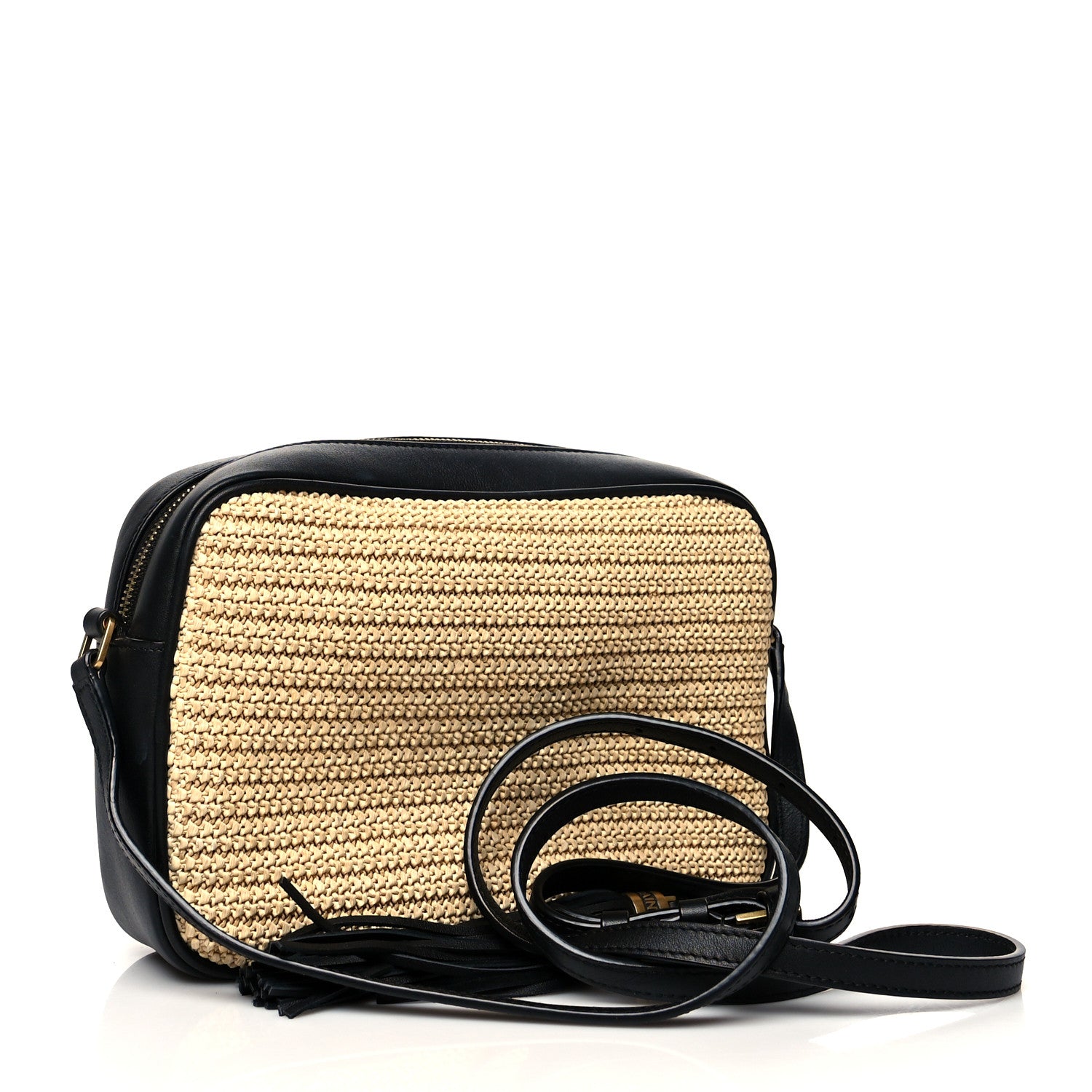 Saint Laurent Raffia Canvas Monogram Lou Camera Bag Beige Black 3 of 11
