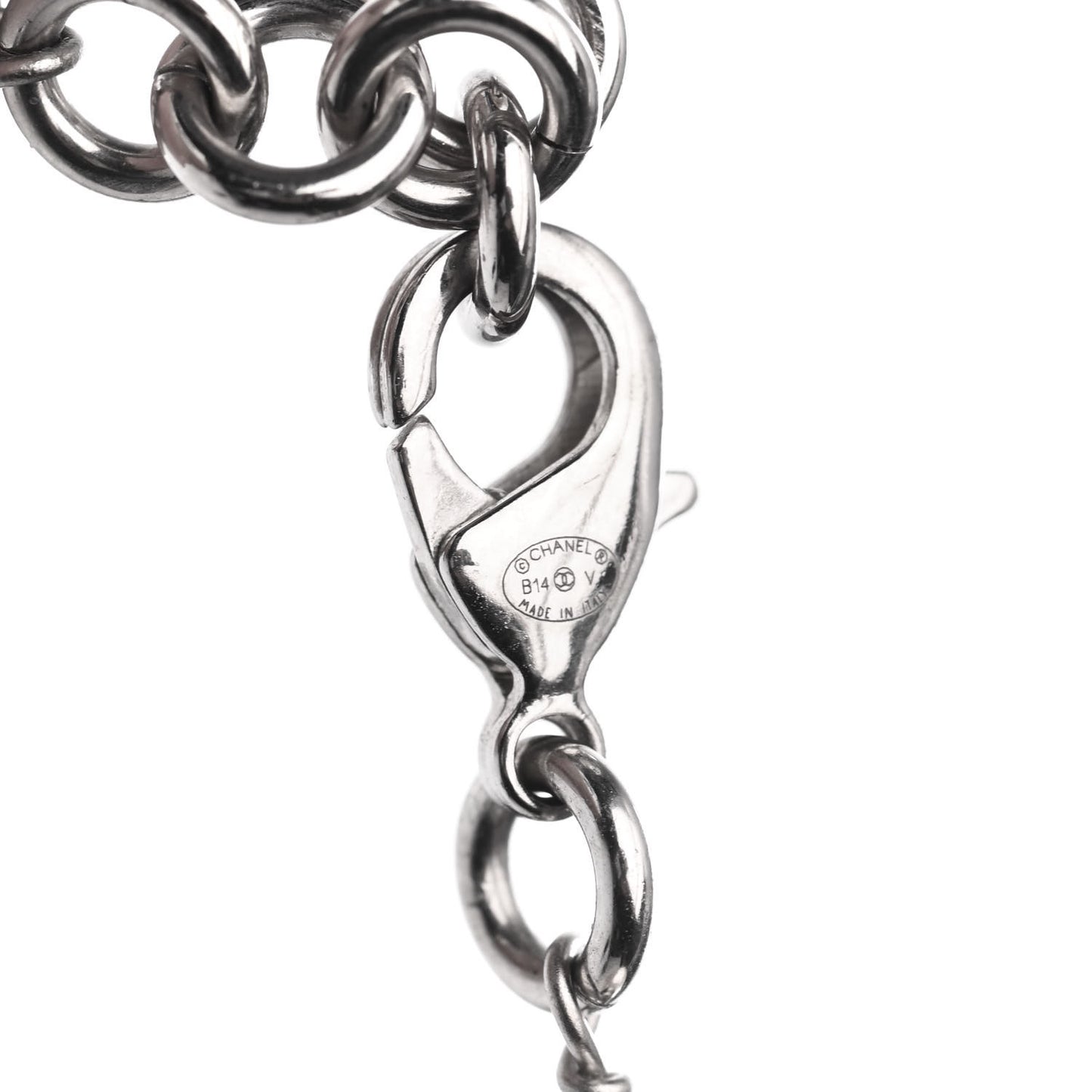 Crystal Pearl CC Long Necklace Silver