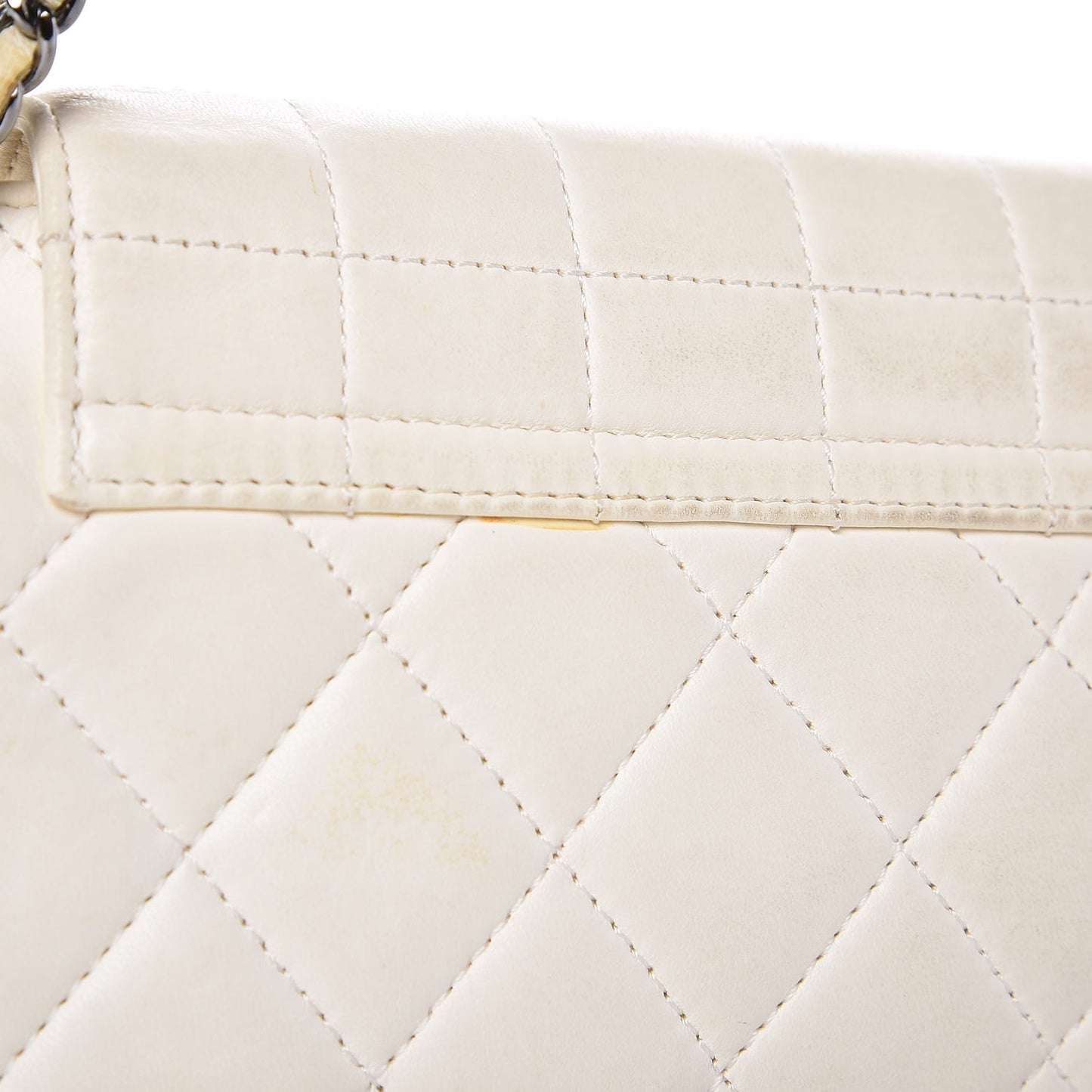 Lambskin Square Quilted Single Flap White