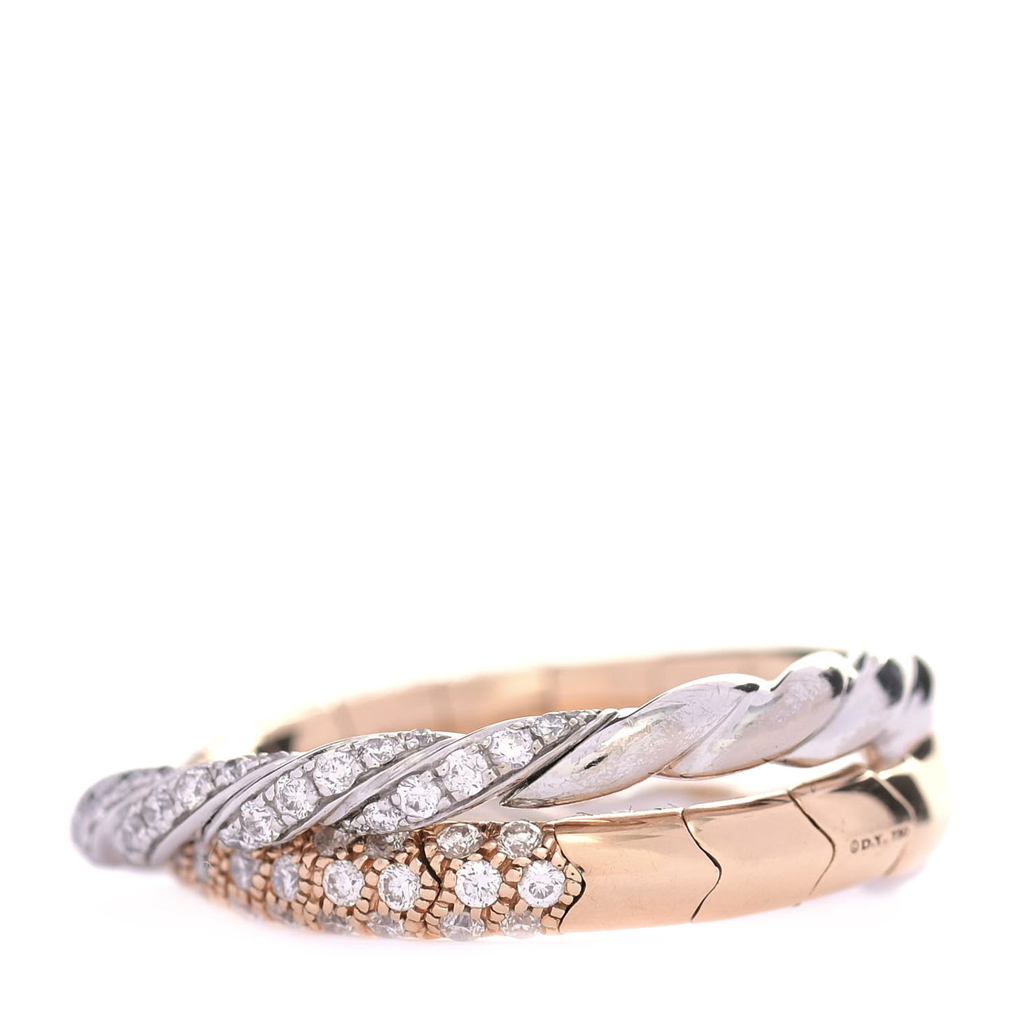 18K Rose White Gold Diamond Paveflex Two Row Ring 52 6