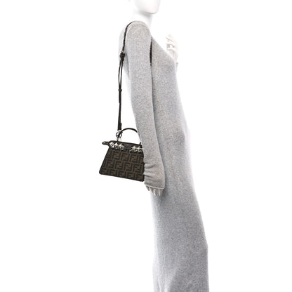 Fendi Fabric Jacquard FF 1974 Crystal Petite Peekaboo I SEE U Satchel Tabacco Moro 2 of 9