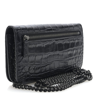 Balenciaga Shiny Calfskin Crocodile Embossed BB Phone Holder Wallet On Chain Black 3 of 10