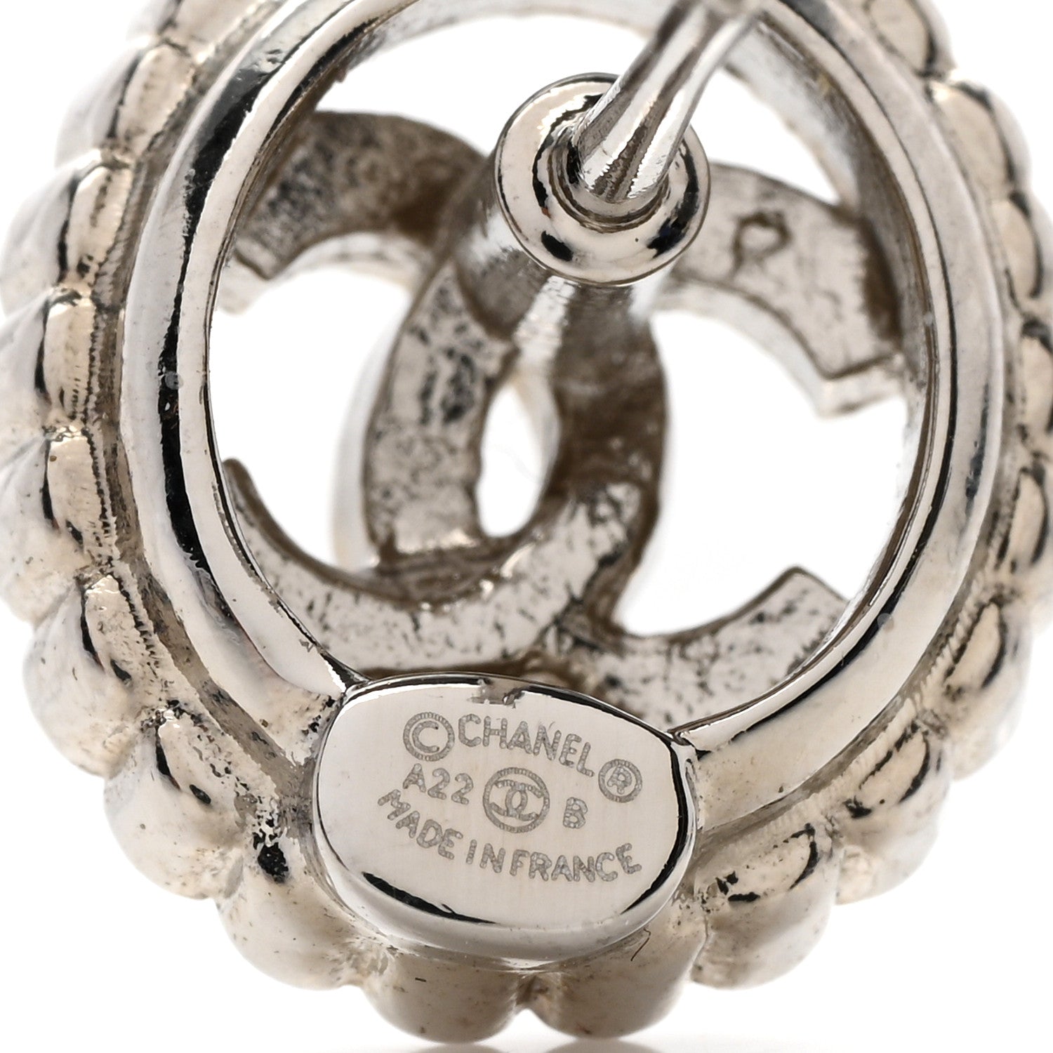 Chanel Crystal CC Round Earrings Silver 4 of 4