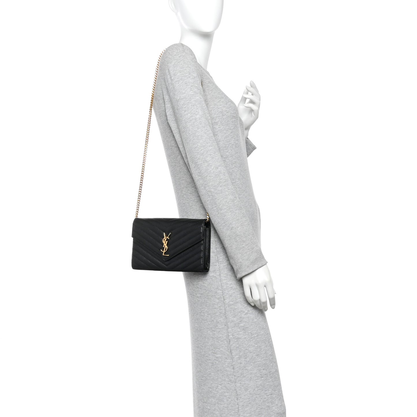 Grain De Poudre Matelasse Chevron Monogram Chain Wallet Black