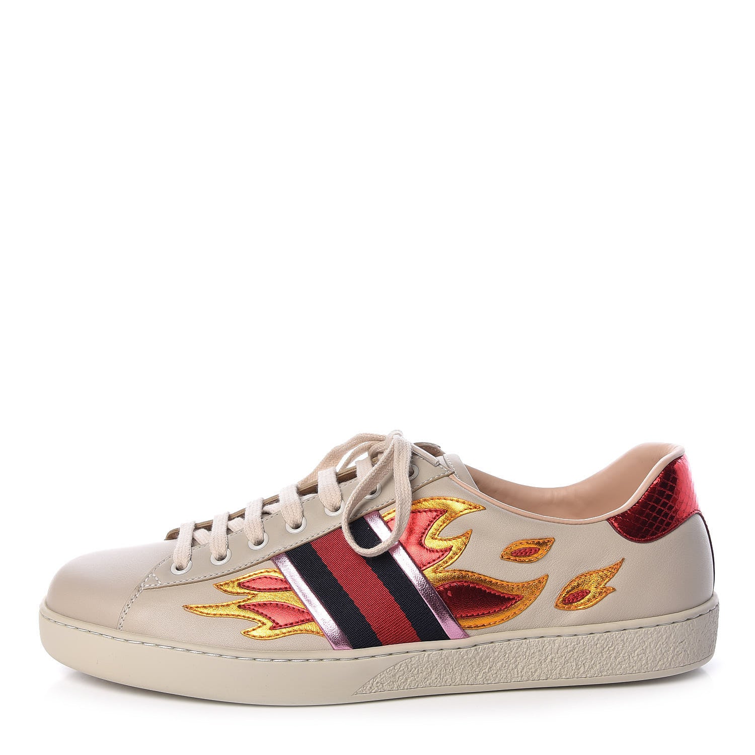 Gucci Calfskin Ayers Web Flames Embroidered Mens Ace Sneakers 10.5 Off White 1 of 9