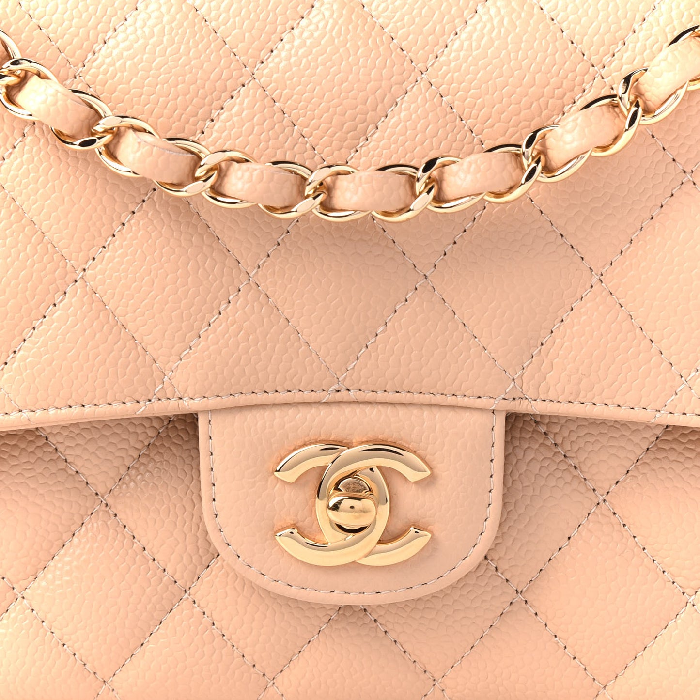 Caviar Quilted Medium Double Flap Light Beige