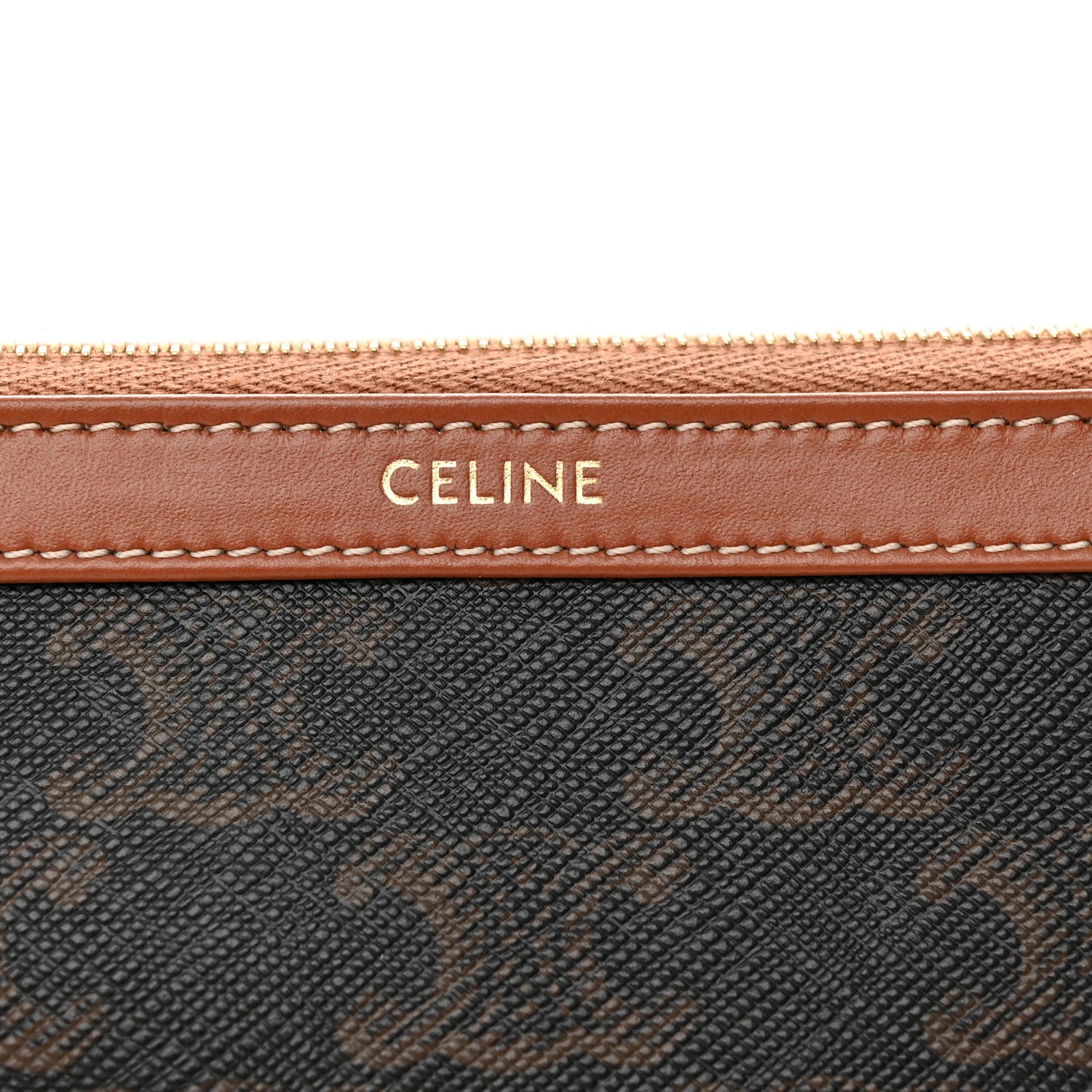 Celine Triomphe Canvas Calfskin Medium Cosmetic Pouch Tan 7 of 10