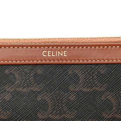 Celine Triomphe Canvas Calfskin Medium Cosmetic Pouch Tan 7 of 10