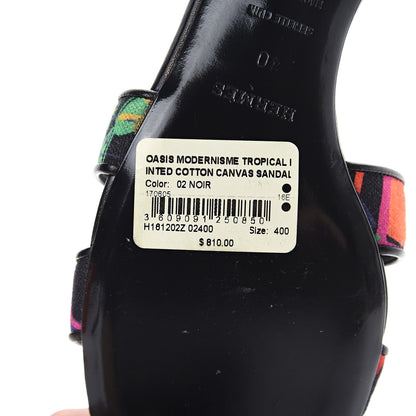 Hermes Cotton Canvas Tropical Modernisme Oasis Sandals 40 Black 8 of 11