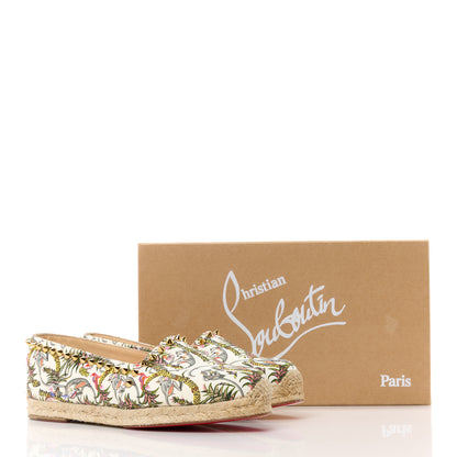 Christian Louboutin Canvas Loubi Jungle Print Ares Spikes Flat Espadrilles 36 Ivory Gold 8 of 8