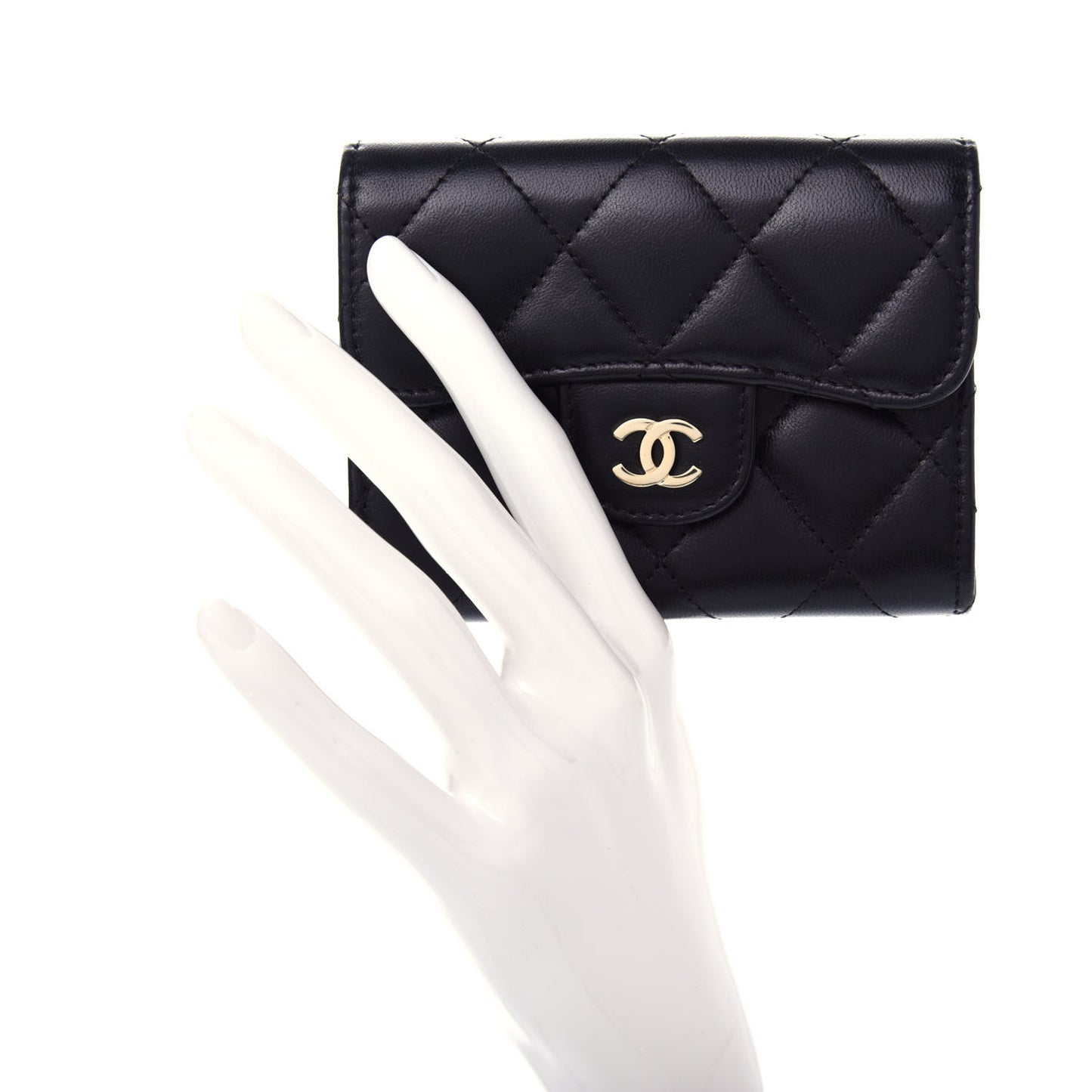 Lambskin Quilted Flap Card Holder Wallet Black