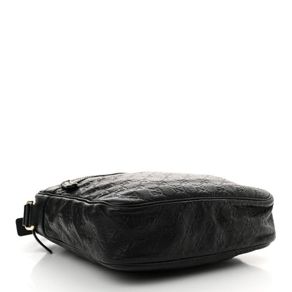 Gucci Guccissima Signature Medium Flat Messenger Bag Black 4 of 15