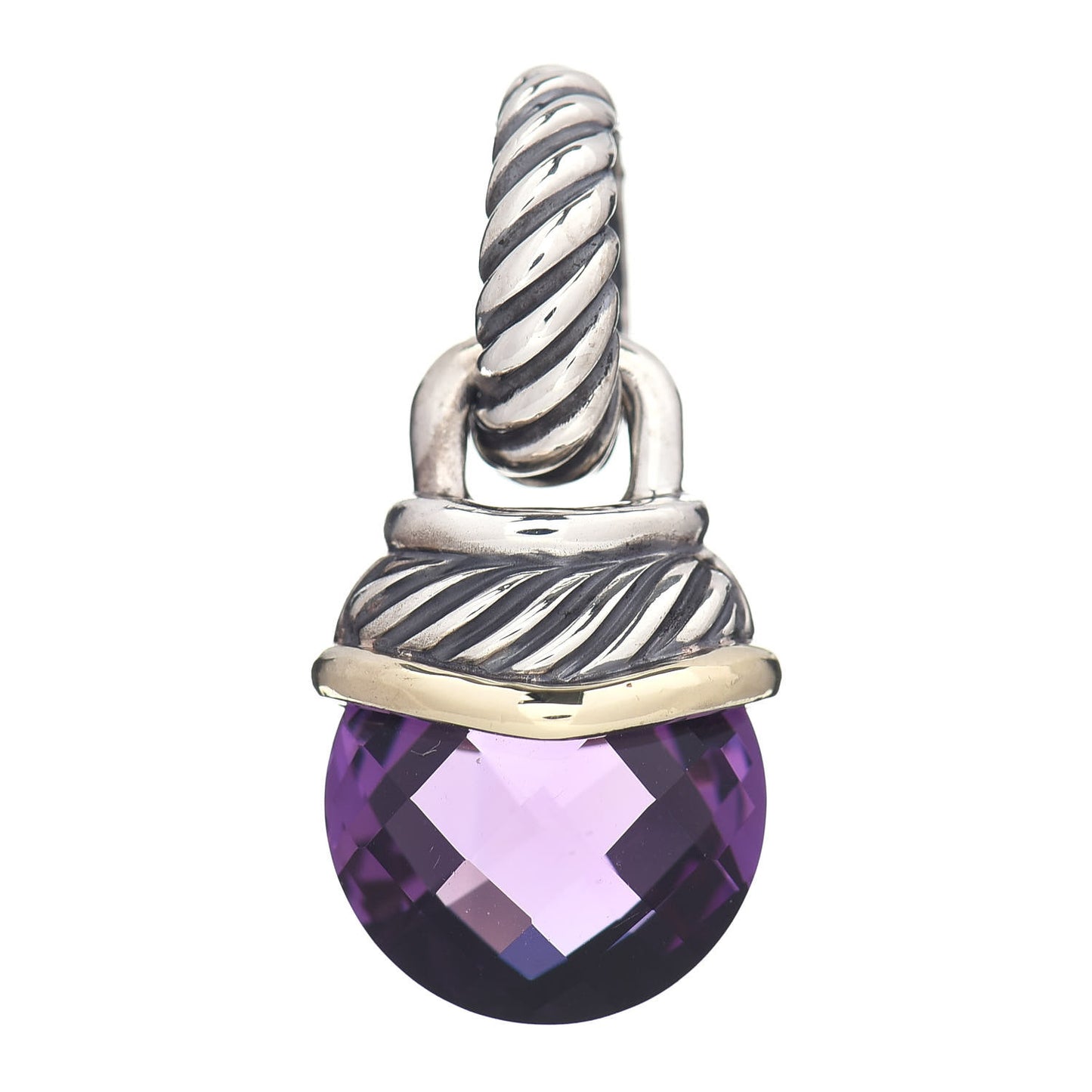 Sterling Silver 14K Yellow Gold Amethyst 10mm Acorn Pendant