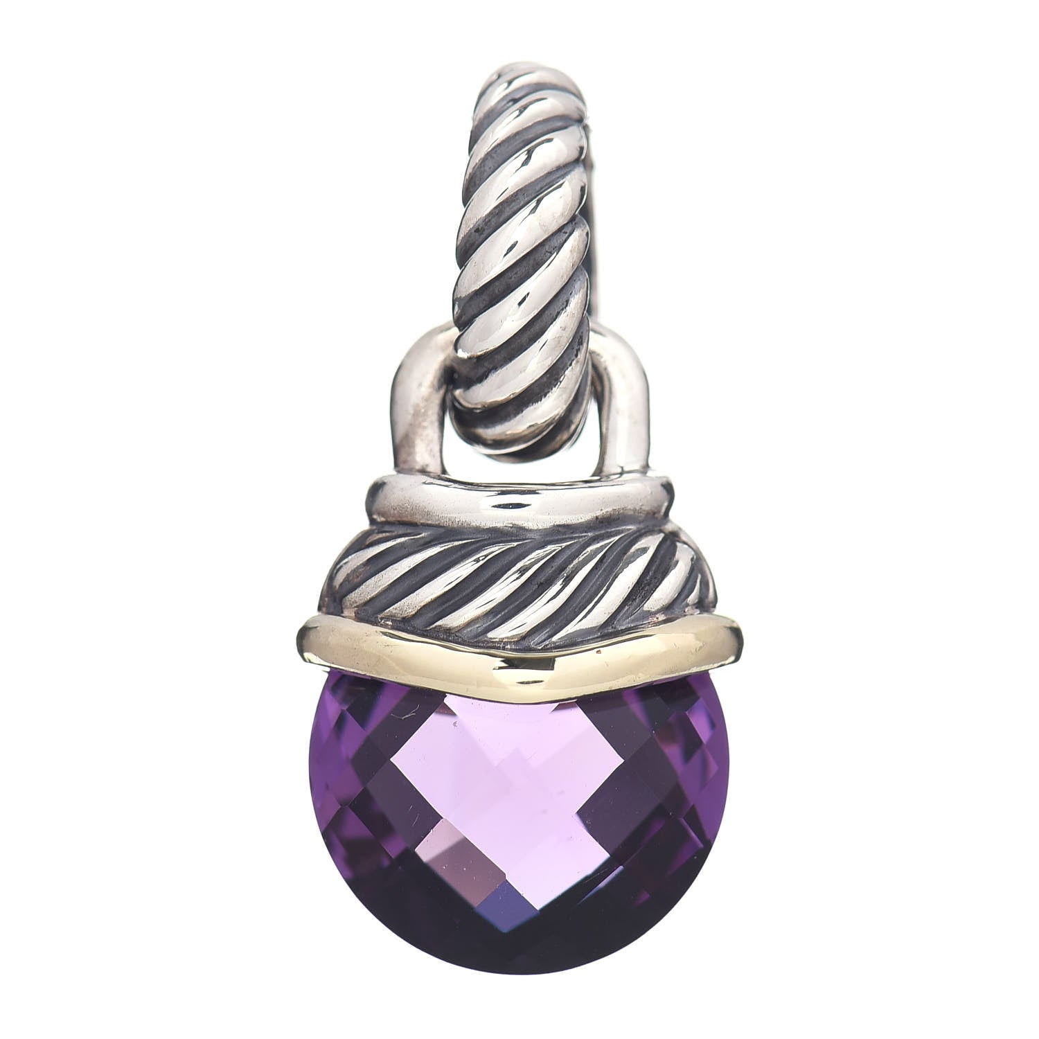 David Yurman Sterling Silver 14K Yellow Gold Amethyst 10mm Acorn Pendant 1 of 3