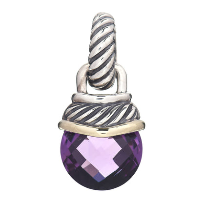 David Yurman Sterling Silver 14K Yellow Gold Amethyst 10mm Acorn Pendant 1 of 3