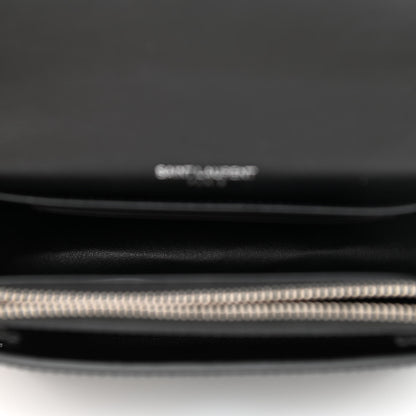 Saint Laurent Calfskin Crocodile Embossed Monogram Sunset Chain Wallet Black 5 of 10