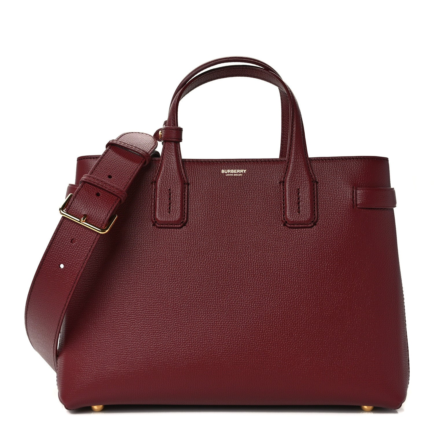 Burberry Grainy Calfskin House Check Medium Banner Tote Mahogany Red 1 of 11