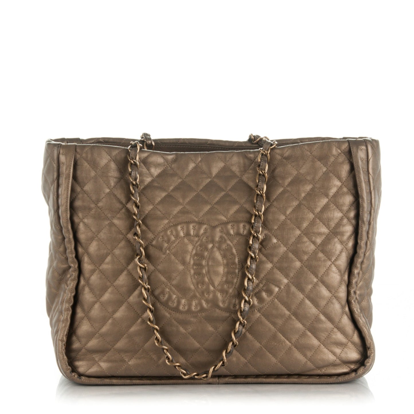 Metallic Calfskin Quilted Large Istanbul Tote Gold