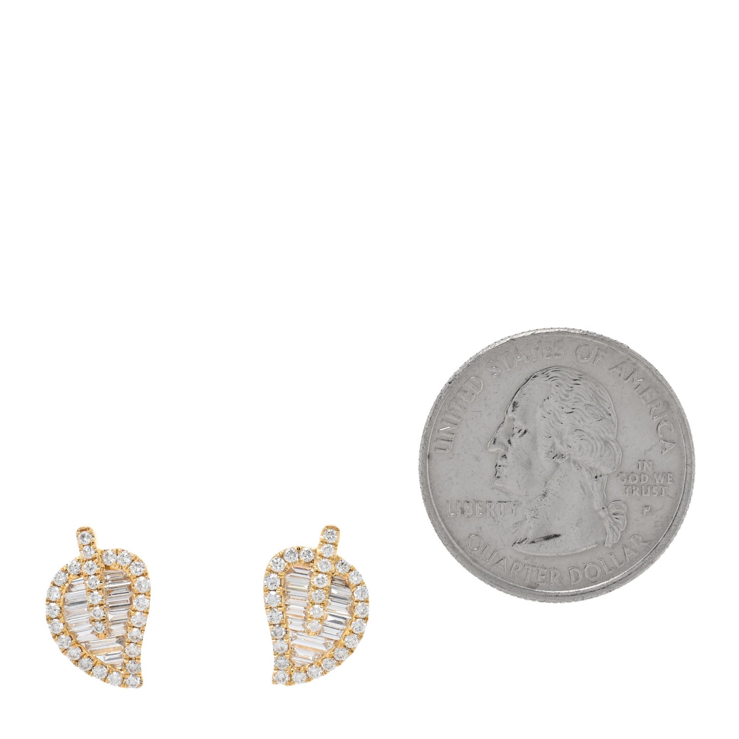 18K Yellow Gold Diamond Small Palm Leaf Stud Earrings